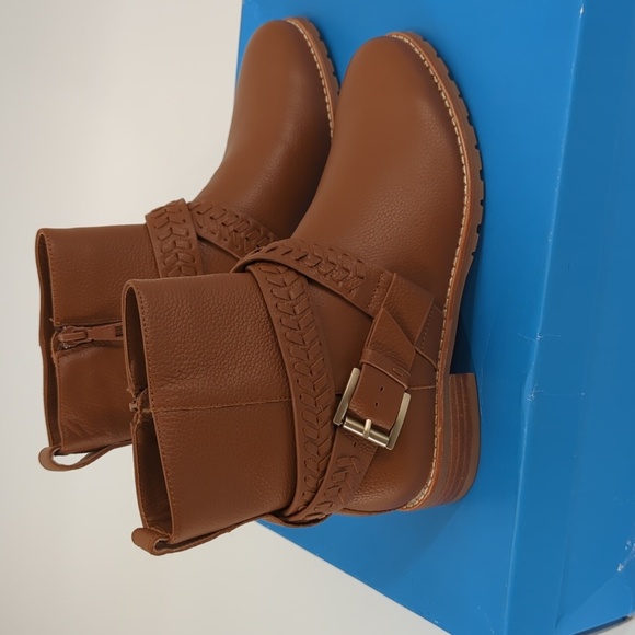 Jack Rogers Moto Booties Eliza Brown Braided Strap Ankle Boots 6.5 🔥👢 NWT - Picture 2 of 9